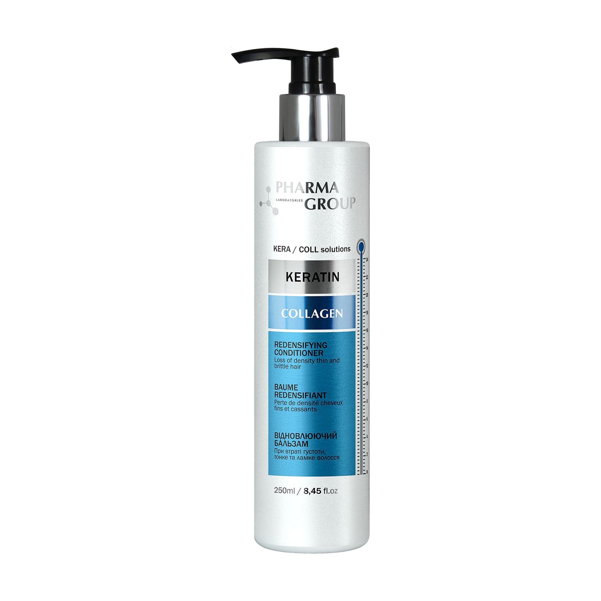 Відновлювальний кондиціонер PHARMA GROUP Keratin + Collagen Redensifying Conditioner при втраті густоти, для тонкого та ламкого волосся, 250 мл